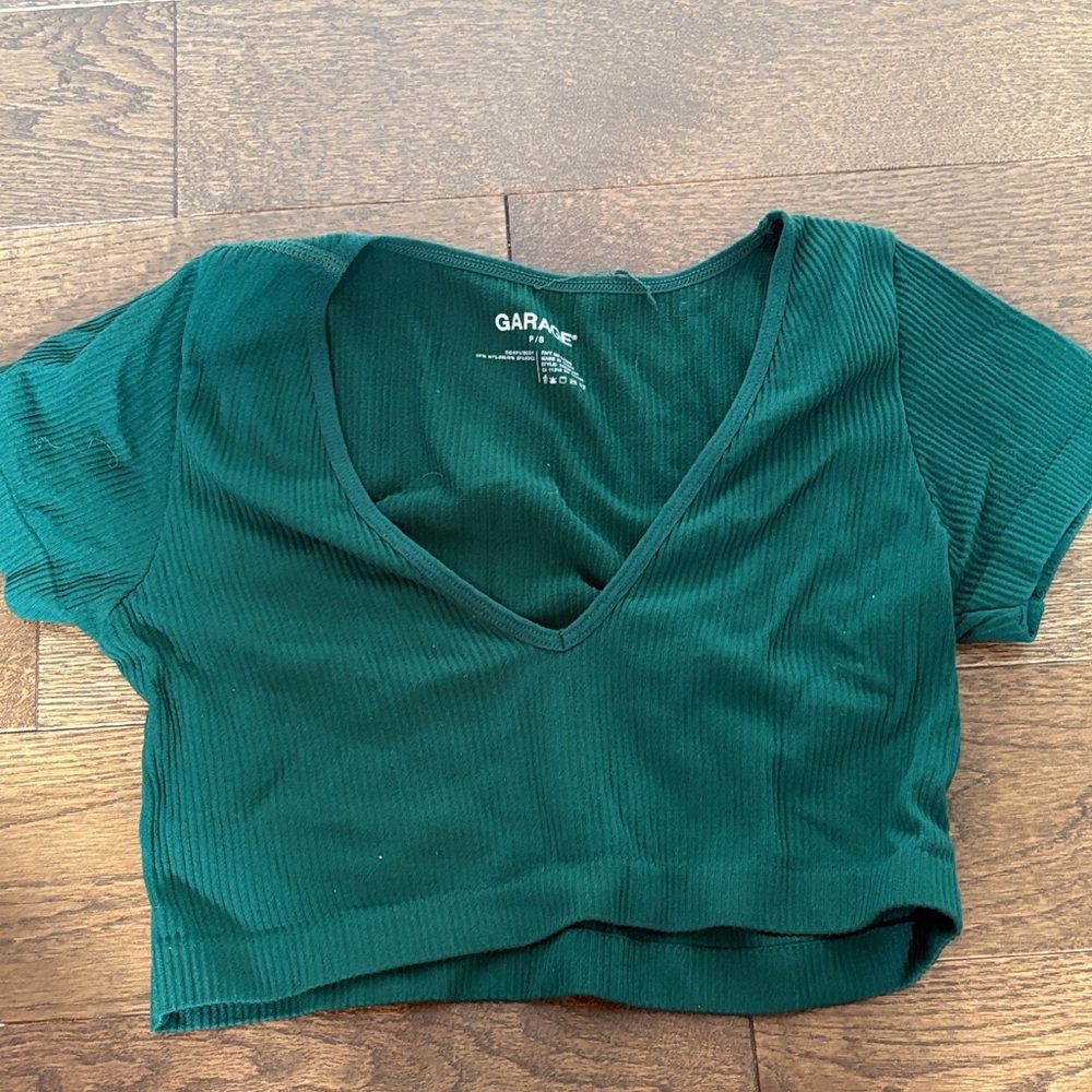 Garage Women's Deep Green V-Neck Crop Top